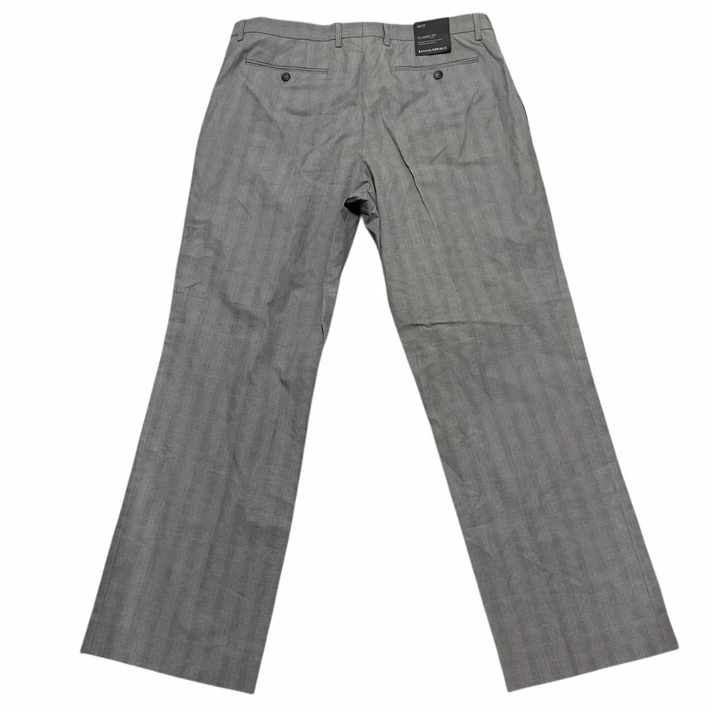 NWT Banana Republic Classic Fit Dress Pants Gray‎ Windowpane Plaid Men's 38/32